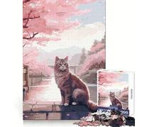 Cherry Bloom Cat Teenagers 1000 Pieces Puzzle Brain Exercise Happy Idle Time Precision Cut Fine Xmas Gift (38x52cm)