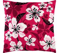 Cherry Bloom. Embroidery Kit w/Printed Tapestry Canvas (40 × 40 cm) - Embroidery Cushion Kit for Creative Home Décor - Needlework Kit for Adult Beginners