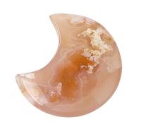 cherry blosom Agate - Healing Stone Moon Shape, Natural gemst0ne Flower Carving, 4.5-5.5cm Diameter + Polished Finish, genuiine sakurra Agate Crystal - for Room Decoration & Gift Collection