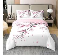 Cherry Blossom 100% Organic Cotton Duvet Cover Set Spring Pink Flowers Comforter Cover Set (Not Comforter) Floral Bedding Set King Size 3 Pcs