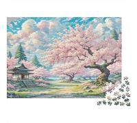 Cherry Blossom 1000 Piece Jigsaw Puzzle Recycled Paper for Cherry Blossoms with A Japanese Pavilion in Scenery Adults Fun Present & Activity for Home Great Gift Idea 52x38cm/1000pcs