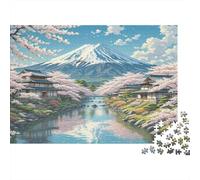 Cherry Blossom 1000 Piece Premium Paper Jigsaw Puzzle Sustainable Fuji Cherry Stream Unique Christmas Birthday Gift Family Adults & Kids Eco-Friendly Home Decoration 70x50cm/1000pcs