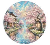 Cherry Blossom 1000 Pieces Jigsaws Stress Reliever Difficult Challenge for Adults & Kids Unique Challenge Game Creative Round Jigsaw Puzzles Home Decor Gifts (67.5x67.5cm)