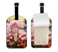 Cherry Blossom and Tulips Leather Luggage Tag with Privacy Protection - Soft Travel Bag Tag, Stylish Personalized Id Label for Suitcases