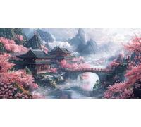 Cherry Blossom Arch Bridge Diamond Painting Kits for Adults & Kids 5D Full Drill Round Diamond Art Craft DIY Gem Art Painting by Numbers for Home Wall Decor Beginner Stress Relief Gift 40 x 80cm A474