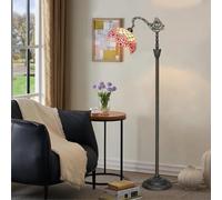 Cherry Blossom Arched Lamp, 12 Inch Pink Flowers Stained Glass Lampshade Adjustable Floor Standing Reading Light for Sofa Corner Living Room Bedroom