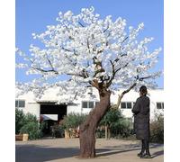 Cherry Blossom Artificial Tree, White Handmade Cherry Tree, Fake Silk Flower Leaves Plant, Indoor/Outdoor Faux Tree for Home, Weddings, Parties, Restaurants, Parks, Living Rooms, Decor(8FT)