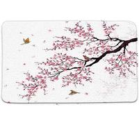 Cherry Blossom Bath Mat Pink Floral Plum Blossom Blooming Spring Asian Japanese Aesthetic Bathroom Microfiber Memory Foam Bathroom Rug Doormat Kitchen Toilet Floor Mats 24x16 Inch