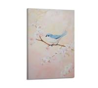 Cherry Blossom Bird Wall Art, Watercolor Songbird Blooming Branch Hanging Paintings Poster, Spring Nature Art Painting for Bedroom Living Room Nursery Interior Decor 20x30inch(50x75cm)