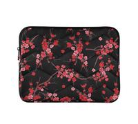 Cherry Blossom Black Quilted Laptop Sleeves, Water Resistant Padded Laptop Bag, Travel Work Protector, Large