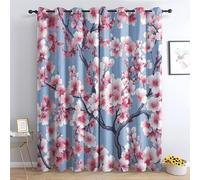 Cherry Blossom Blackout Curtains - 66x72 Inch Pink Flower Drapes Thermal Eyelet Room Darkening Curtains for Bedroom & Living Room Decorative 2 Panels Set