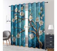 Cherry Blossom Blackout Curtains, Oil Painting Flower Curtains for bedroom, Living Room, Thermal Insulated Noise Reduction Eyelet Drapes, 72 Inch 2 Panels Set, (W66 x L72) FA16
