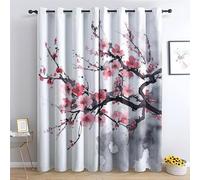 Cherry Blossom Blackout Curtains, Pink Flower Japanese Style Bedroom Curtains & Living Room Curtains 66x54 Inch 2 Panels Set, Thermal Eyelet Drapes Decorative Patterned Window Treatments 54 Drop