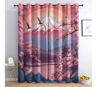 Cherry Blossom Blackout Curtains Set Mt Fuji Thermal Drapes for Bedroom & Living Room 66x90 Inch 2 Panels Elegant Patterned Window Treatments Energy Efficient 90" Drop