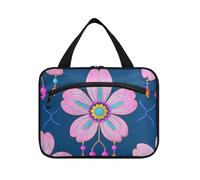 Cherry Blossom Blue Peach Hanging Travel Makeup Bag for Women with Hook, Designer Foldable Makeup Organizer Bag for Travel Accessories Trip Bolsa de maquillaje para Mujer L