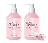 Cherry Blossom Bodycare Gift Set, Body Wash & Body Lotion, Liquid Soap & Moisturizing Lotion, Moisturizing & Revitalizing Skincare Set - Sakura Scented Skincare Routine Kit For Firmer Looking Skin, 2P