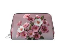 Cherry Blossom Bouquet Printed Portable Leather Cosmetic Bag, Suitable for Storing Cosmetics, Etc