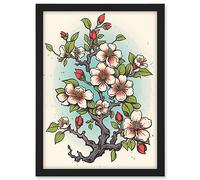 Cherry Blossom Branch Bright Tattoo Ink Body Art Rockabilly Americana 50s Artwork Framed A3 Wall Art Print