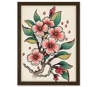 Cherry Blossom Branch Flowers Tattoo Ink Body Art Rockabilly Americana 50s Artwork Framed A3 Wall Art Print