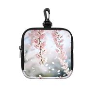Cherry Blossom Branch Small Waterproof Zipper Pouch-Neoprene Storage Bag for Earbuds, Keychain Clip Case