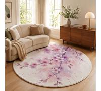 Cherry Blossom Branches Round Rugs 120cm, Super Plush Low Pile Area Rug, Watercolor Flower Branches Non-Slip Washable Carpets Non Shedding Fluffy Mats for Living Room, Bedroom, Dining Room, Pink