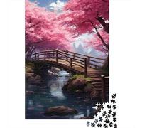 Cherry Blossom Bridge 1000 Piece Jigsaw Puzzle Paper for Adults Spring River Puzzle Game for Family Home Gift 52x38cm/1000pcs