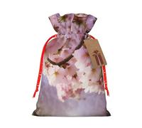 Cherry Blossom Burlap Drawstring Gift Bag With Tag, Reusable Linen Pouch For Christmas, Birthday, Party, Small Gift Packaging S