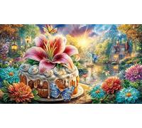 Cherry-blossom-cake-with-pink-decorations Recycled Paper Jigsaw Puzzle 1000 Pieces Great Gift Idea Educational Games for Women, Gifts for Men Beautiful Decoration Puzzle 38x26/1000pcs