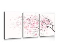 Cherry Blossom Canvas Painting Pink Flower Pictures Watercolor Floral Posters Pink and White Wall Art Spring Art Prints Modern Flower Artwork Pink Canvas Wall Art for Living Room 16x24inchx3 Frameless