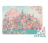 Cherry Blossom Cityscape 1000 Pieces Extra-Thick Cardboard DIY Jigsaw Puzzle, Cognitive Development & Rehabilitation Puzzle, Leisure Activity, Premium Quality Puzzle 70x50cm/1000pcs