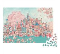 Cherry Blossom Cityscape Colourful Cherry Blossom City 1000 Pieces Puzzle for Adults Unique Classic Educational Games 70x50cm/1000pcs