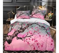 Cherry Blossom Comforter Cover 3D Design Printed Durable 3 Pcs Bedding Set Zipper artistic Floral Painting Quilt Cover Luxury Breathable for Kids Girls Boys Adults Women Teens Single（135x200cm）