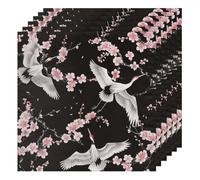 Cherry Blossom Crane Cloth Napkins Set of 6, Japanese Flower Bird Washable Dinner Napkins Oversized Soft Reusable Satin Tables Napkins for Party Events Wedding, 50 x 50 CM, Hotel Quality