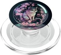Cherry Blossom Crystal Cat | Enchanted Floral Crystal Sphere PopSockets PopGrip for MagSafe
