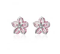Cherry Blossom Crystal Stud Earrings 925 Stelring Pink Flower Ear Studs Wedding Jewelry