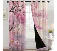 Cherry Blossom Curtains Blackout for Home Decor, Thermal Curtains Pink Tree Floral Pattern, Living Room & Bedroom Eyelet Drapes 54 Inch Drop, 46x54, 2 Panels E&2902