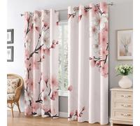 Cherry Blossom Curtains for Bedroom Living Room, Japanese Pink Floral Blackout Curtains Eyelet 72 Drop - Thermal Patterned Window Drapes Home Decor 66x72 Inch 2 Panels K085