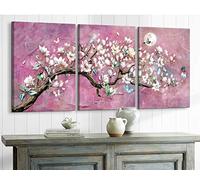 Cherry Blossom Decor Pink Flowers Purple Wall Decor Artwork for Wall Floral Butterfly Pictures Framed Canvas Wall Art for Living Room Bathroom Bedroom Dining Room Office Home Decoration