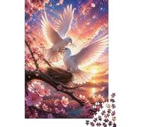 Cherry Blossom Dove Sunset 1000pcs Mini Puzzle For Adults Challenging | 52x38cm Cardboard Living Room Decor Durable Structure Birthday Gift Stress Relief