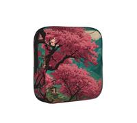 Cherry Blossom Dreams American Flag Compact Sanitary Napkin Storage Bag for Women - Portable and Stylish with Zipper for Daily Carry