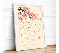 Cherry Blossom Drift Botanical Framed Wall Art Print A3 (42×29.7cm) White, Wall Decor for Living Room, Bedroom, Office & Home, Ready to Hang, Art Gift