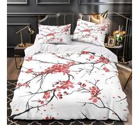 Cherry_blossom Duvet Cover 3D Print Breathable 3-Piece Bed Set Hidden Zipper oriental_art_style Comforter Cover Luxury All Season for Teens Adults Kids Women Girls Boys Single（135x200cm）
