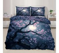 Cherry Blossom Duvet Cover Super King Floral Tree Comforter Set Full Moon Night Floral Bedding Set Moonlit Flowers Duvet Cover Soft Microfiber for Bedroom
