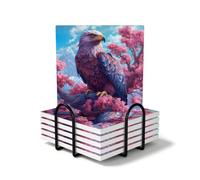 Cherry Blossom Eagles Bird Coasters Set of 6 Coasters with Holder Square