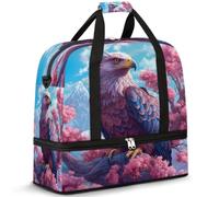 Cherry Blossom Eagles Bird Travel Duffel Bag for Women Men, Foldable Sports Gym Bag Weekend Overnight Totes Carry on Cabin Bag with Shoes Compartment