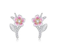 Cherry Blossom Earrings 925 Sterling Silver Pink Flower Earrings for Women Cherry Blossom Jewelry Gifts for Women