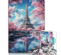 Cherry Blossom Eiffel Tower Adult Puzzles 1000 Pieces,Help The Brain Exercise Addictive Toys to Cultivate Patience Unique Challenge Game 38x26cm