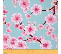 Cherry Blossom Fabric by The Yard, Japanese Floral Upholstery Fabric for Chairs, Sakura Branch Decorative Fabric, Pink Petal Indoor Outdoor Fabric, Spring Waterproof Fabric, Pink, 1 Yard