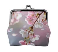 Cherry Blossom Fall Leather Coin Purse for Women-Small Kiss Lock Wallet, Mini Card Holder for Keys Lipstick, Cute Change Purse for Travel