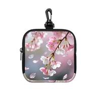 Cherry Blossom Fall Small Zip Pouch-Waterproof Neoprene Storage Bag for Earbuds, Keychain Clip Case for Coins Cards USB, Travel Organiser
